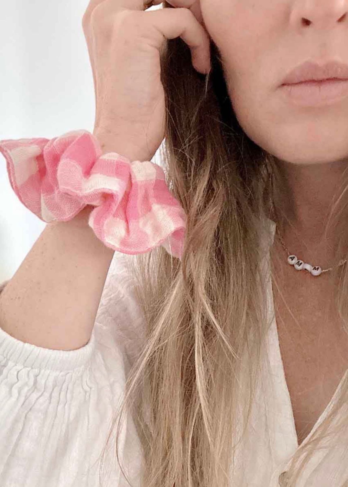 Mousseline-Scrunchie CHOUCHOU vichy rose fluo