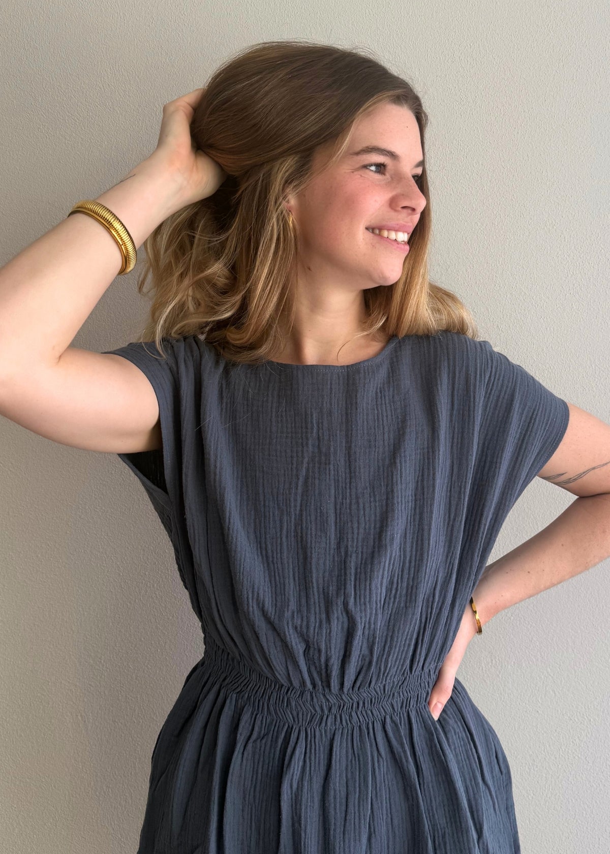 Musselin-Mini-Kleid MAGNOLIA anthrazit