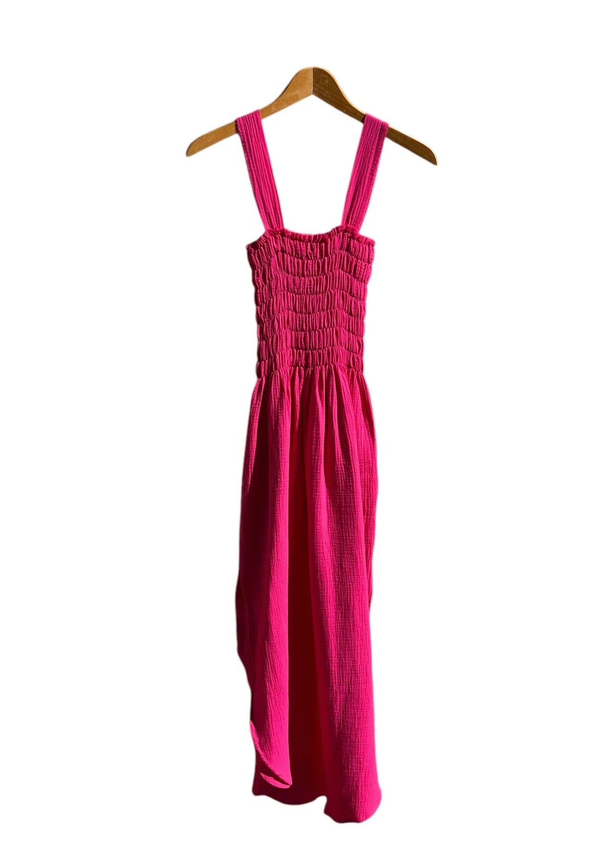Musselin-Riemenkleid ALENC fluo pink