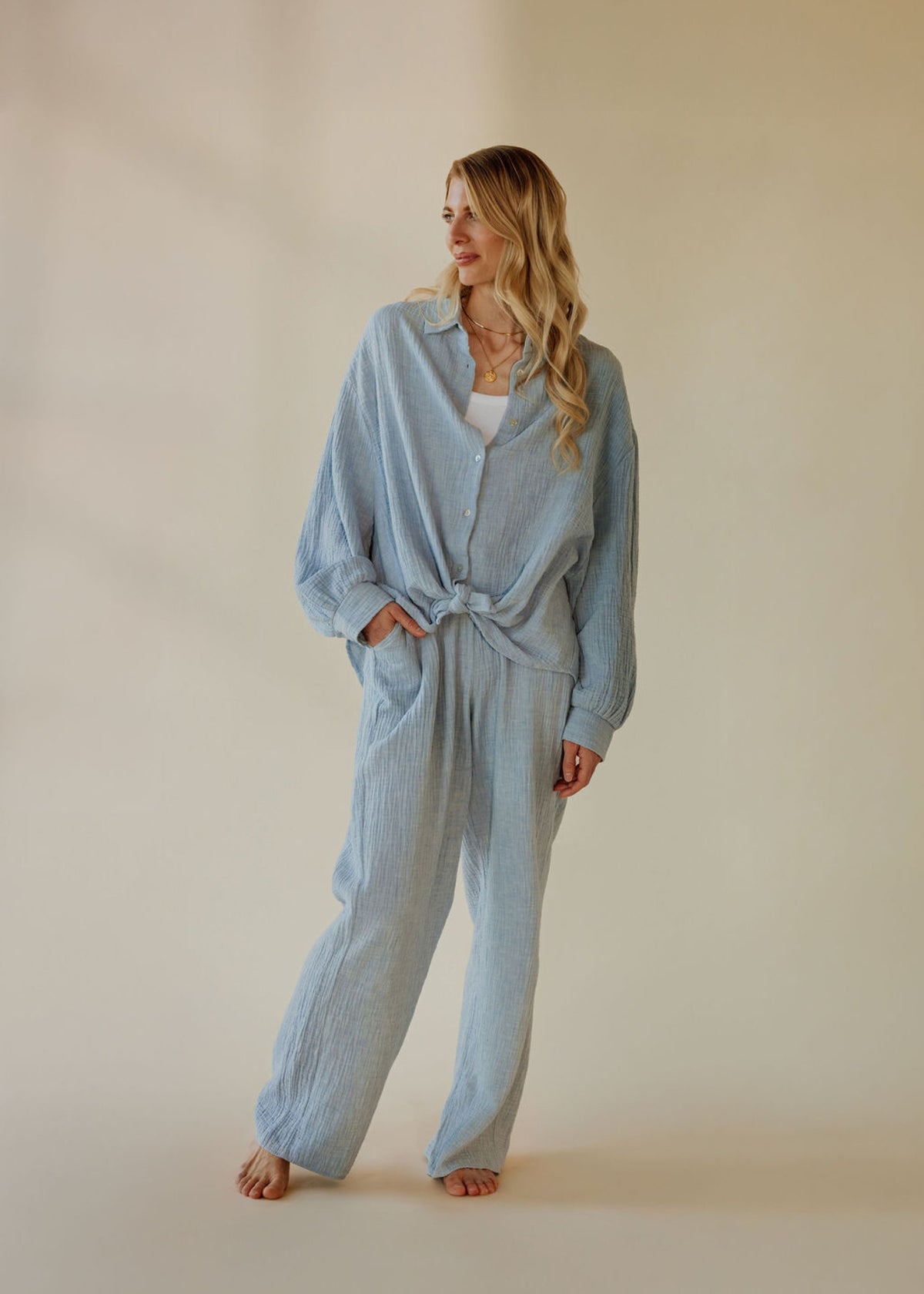 Musselin-Bluse MOANA sky melange