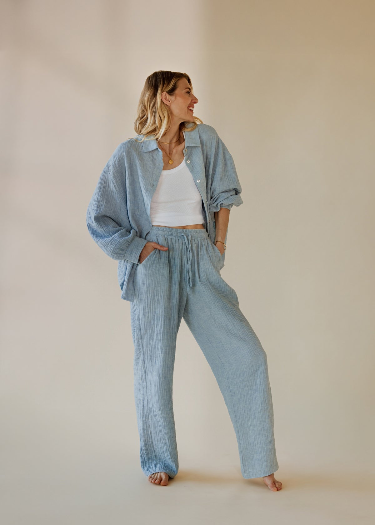 Muslin blouse MOANA sky melange