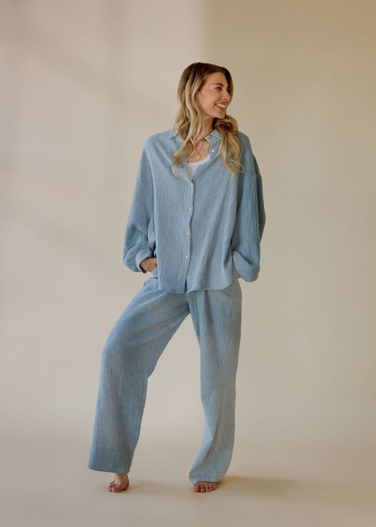 Musselin-Bluse MOANA sky melange