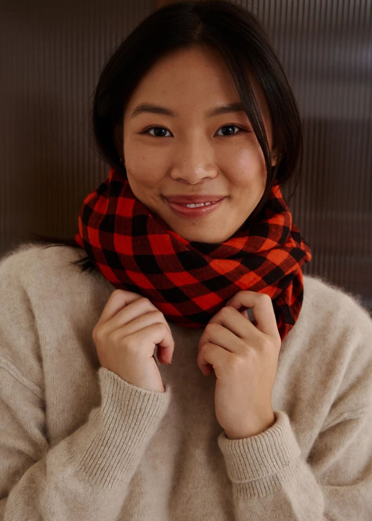 BIANCA Vichy Black/Red Muslin Scarf