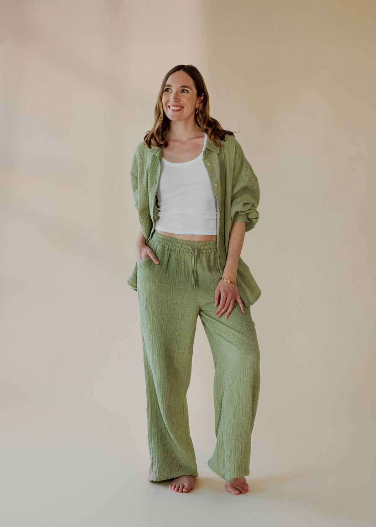 Musselin-Bluse MOANA sage green melange