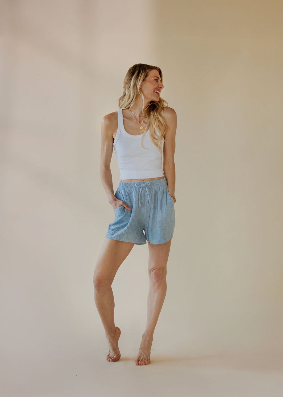 Pantaloncini in mussola STELLA sky melange