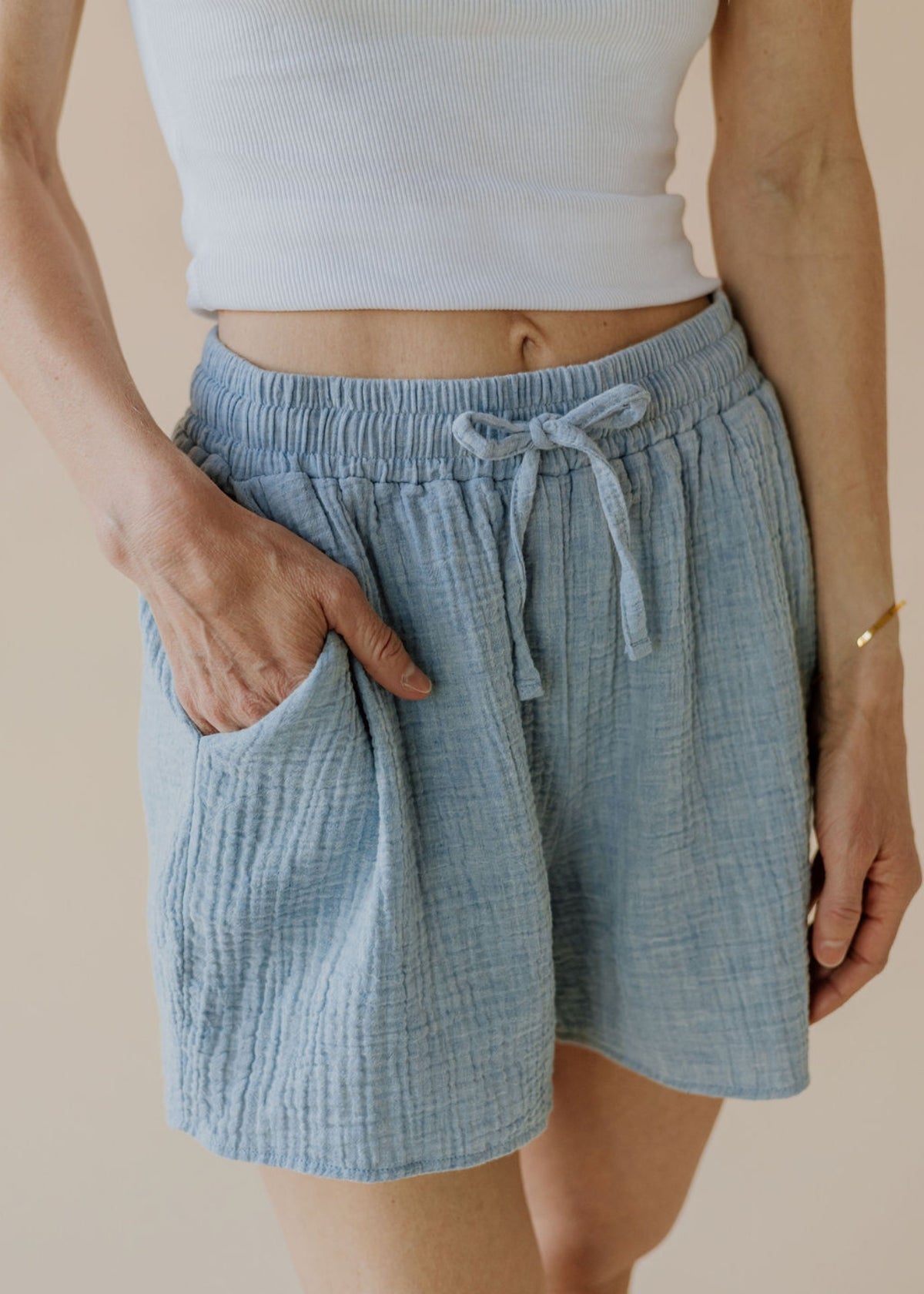Pantaloncini in mussola STELLA sky melange