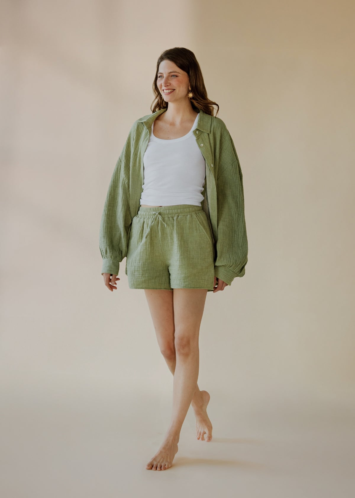 Muslin shorts STELLA sage melange