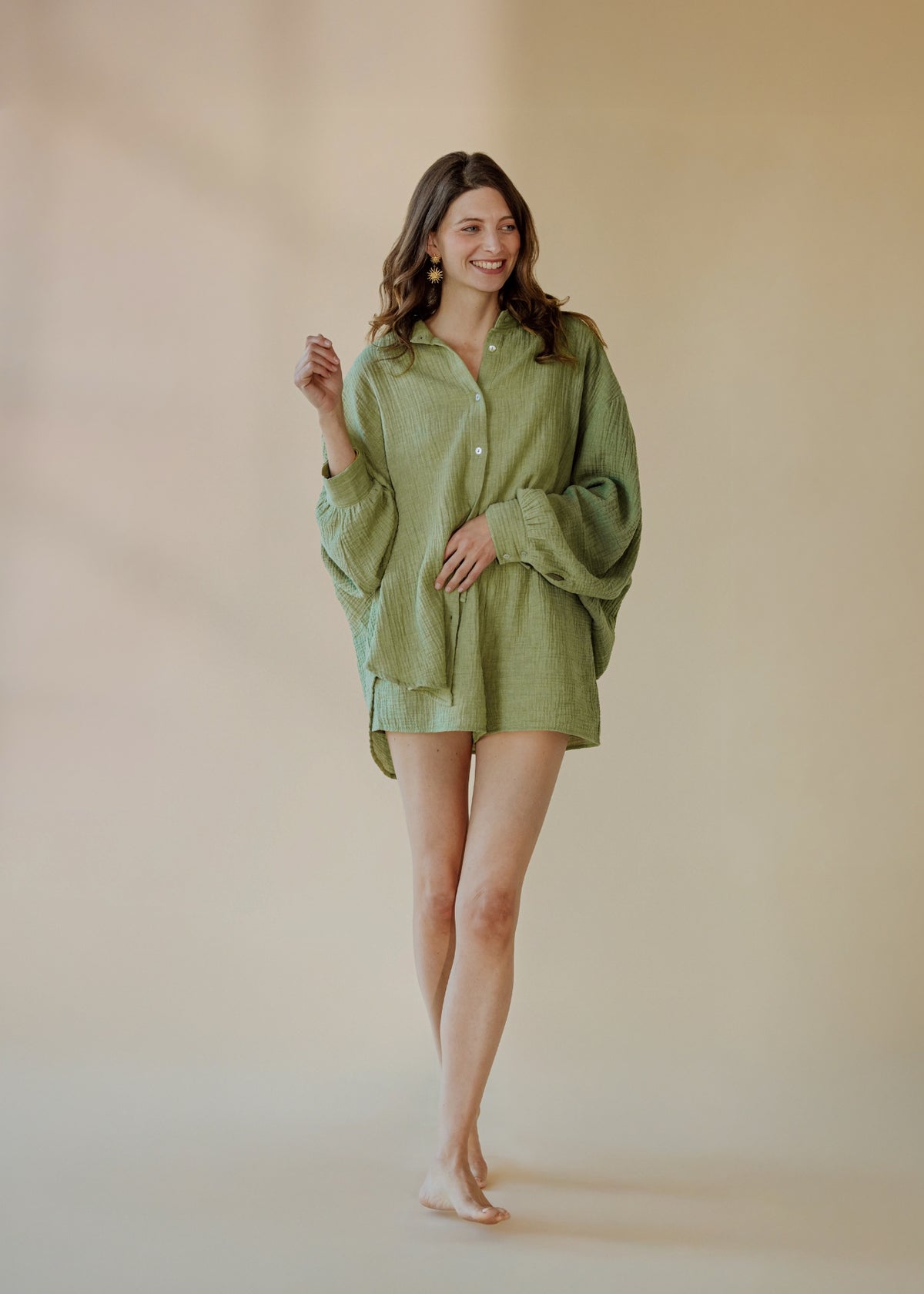 Muslin shorts STELLA sage melange