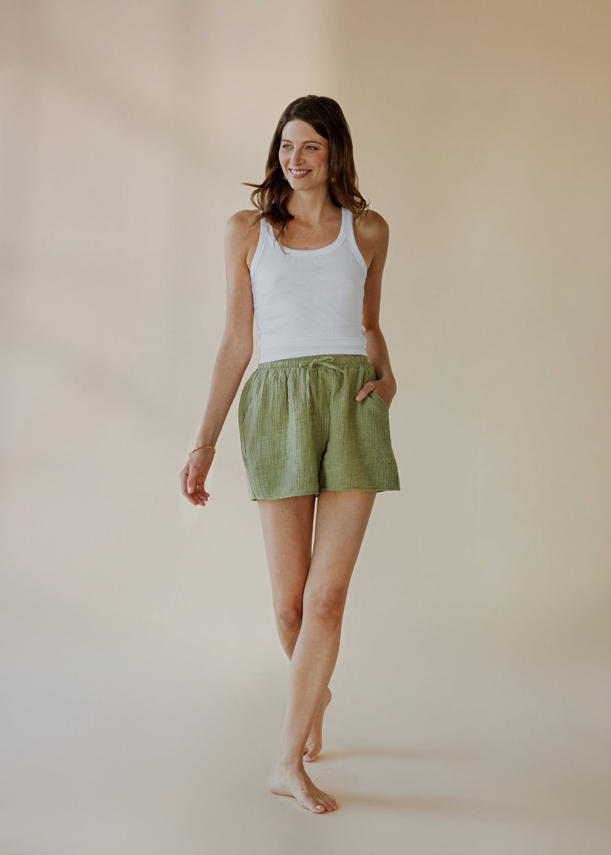 Muslin shorts STELLA sage melange
