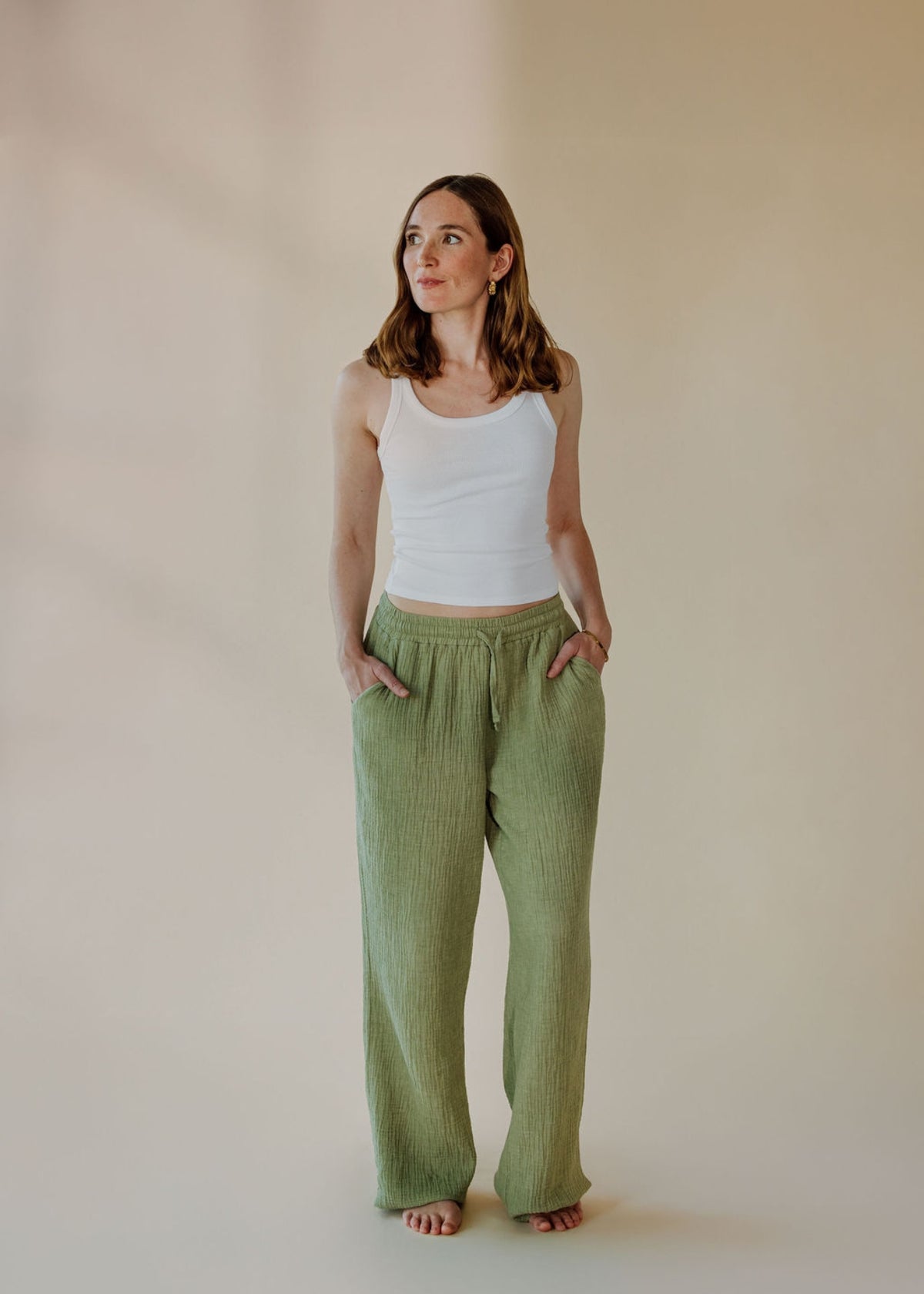Pantalon en mousseline ONA sage melange