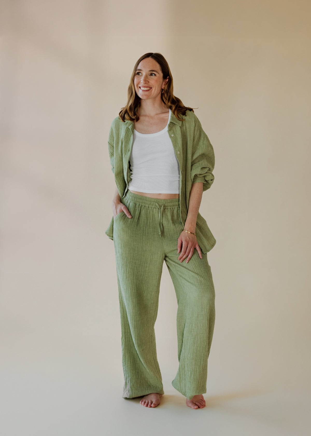 ONA sage melange muslin trousers