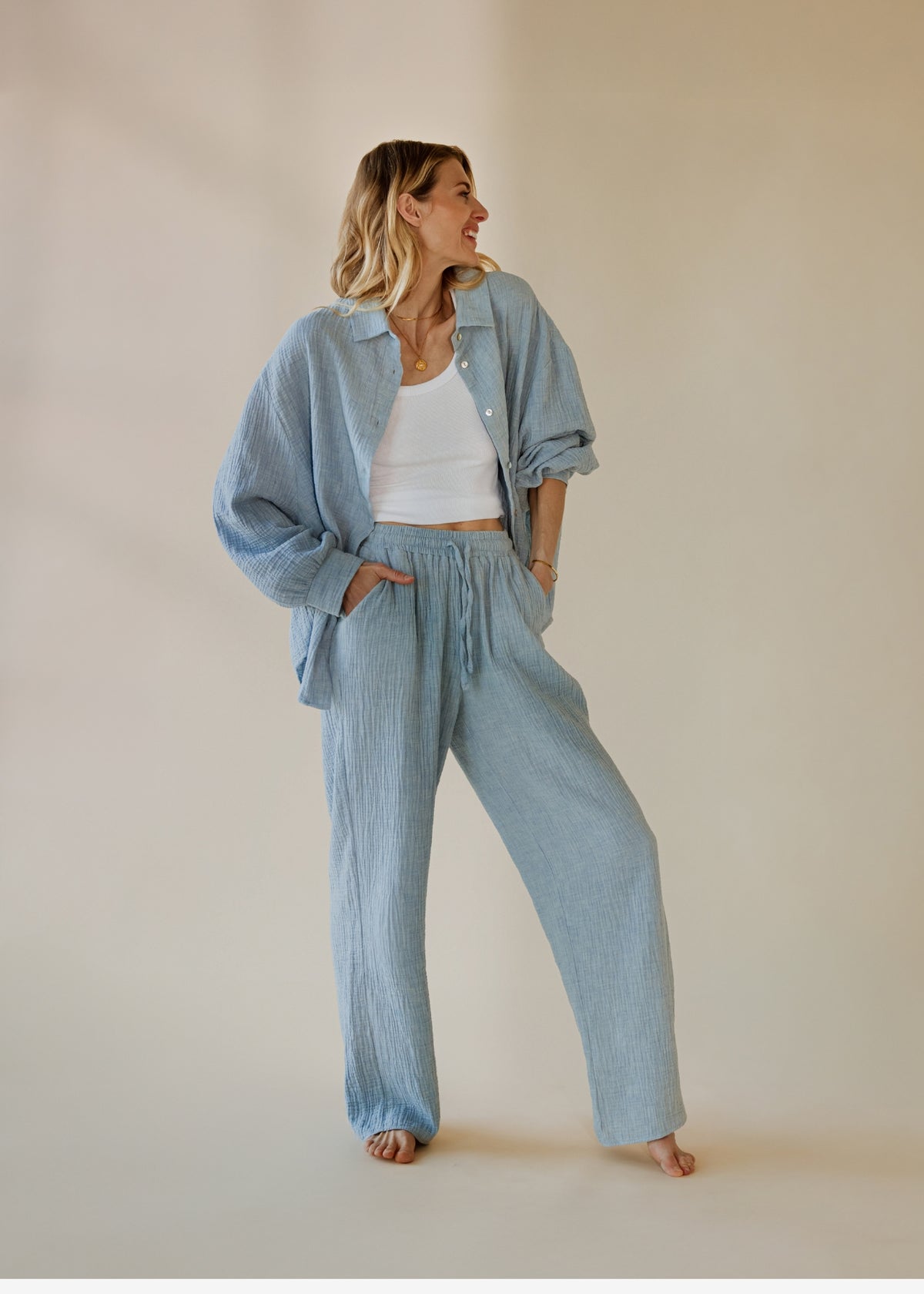 Pantalon en mousseline sky melange