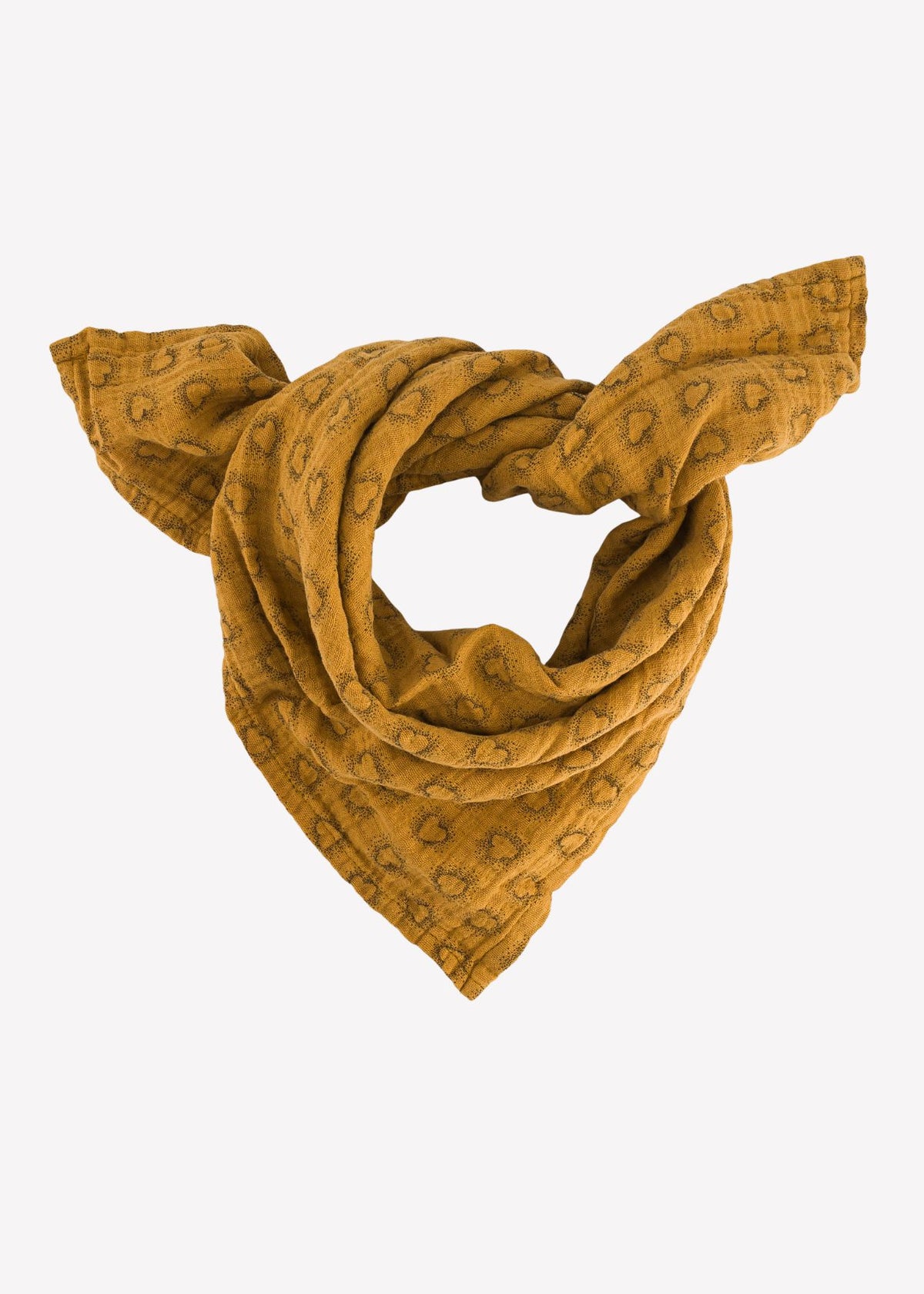 Foulard en mousseline BIANCA à petits cœurs, couleur moutarde