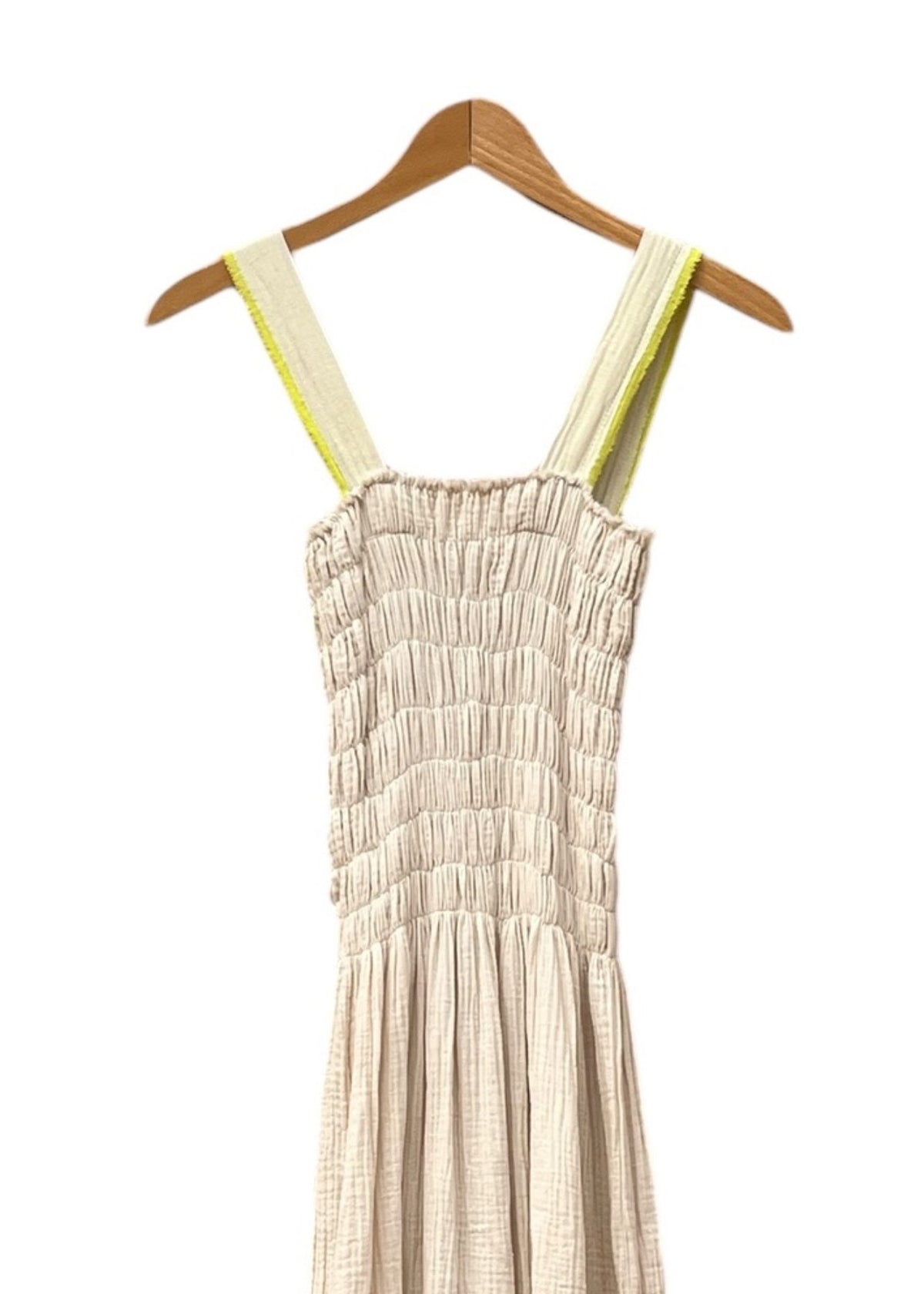 Musselin-Riemenkleid ALENC beige & neongelb