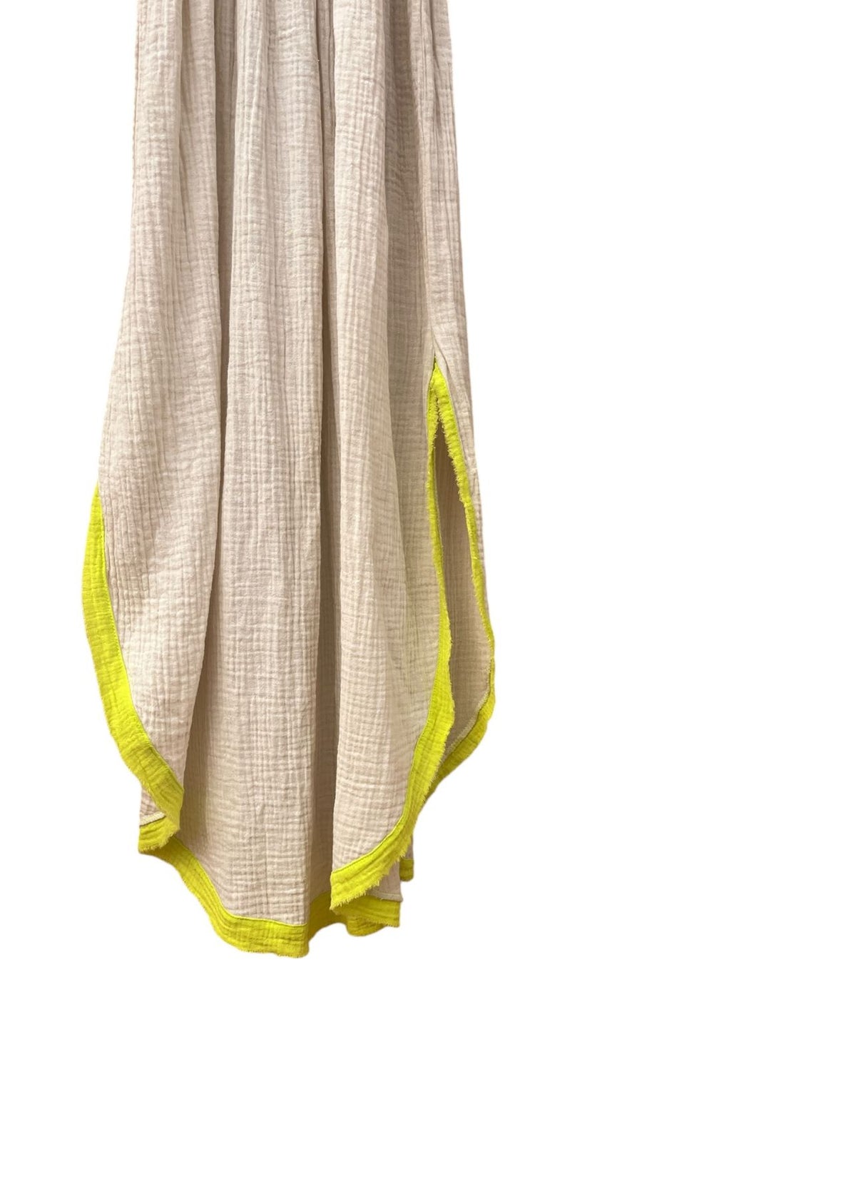 Musselin-Riemenkleid ALENC beige & neongelb