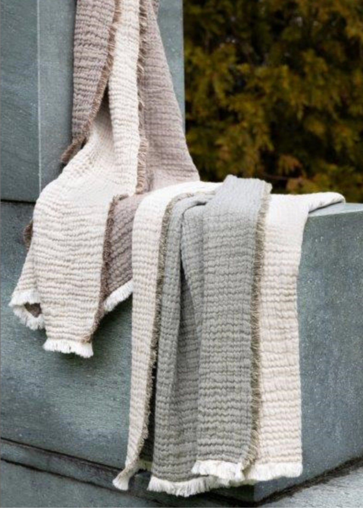 Musselin-Decke NORA beige/oliv