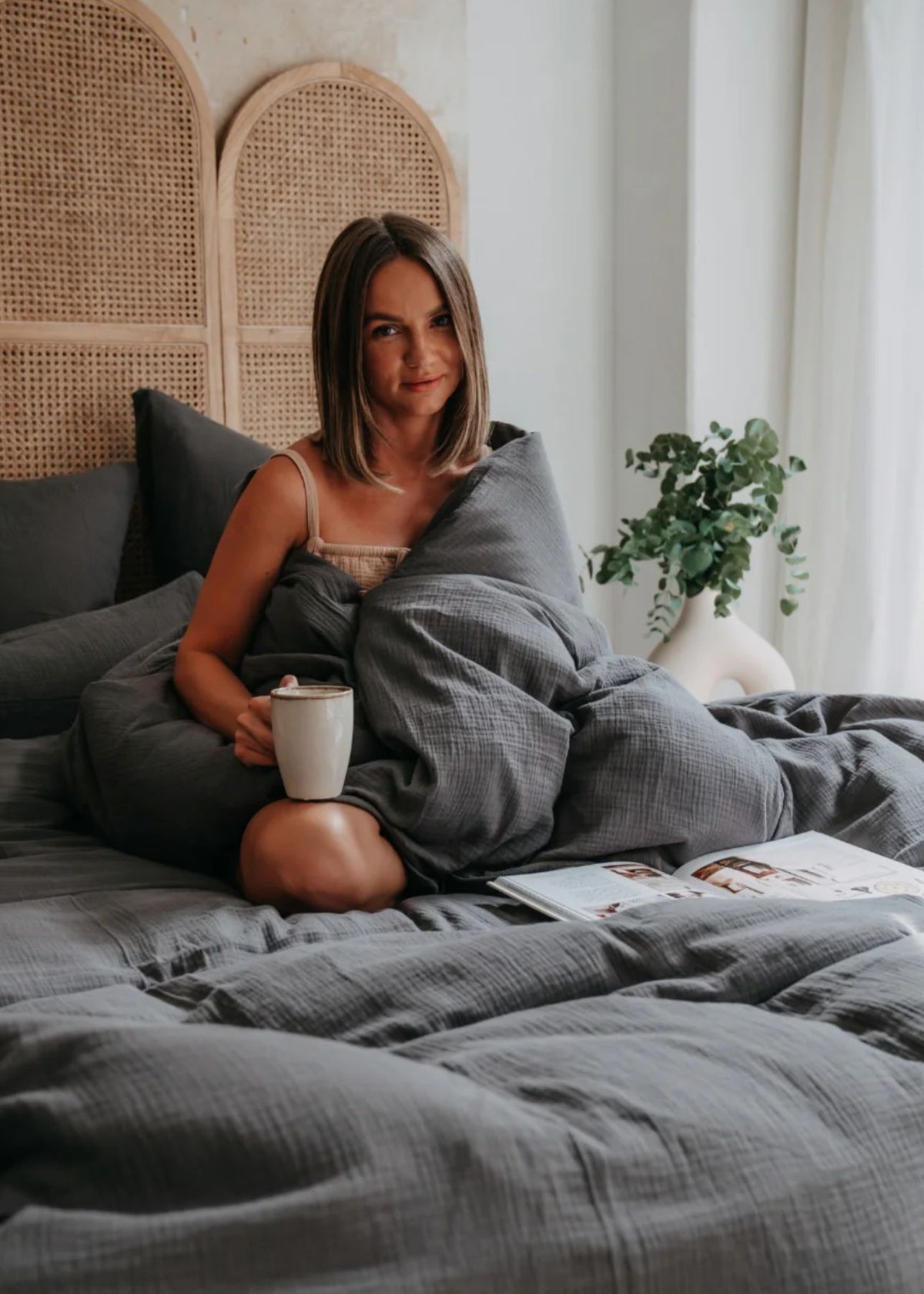 Musselin-Duvetbezug ELIANE anthrazit