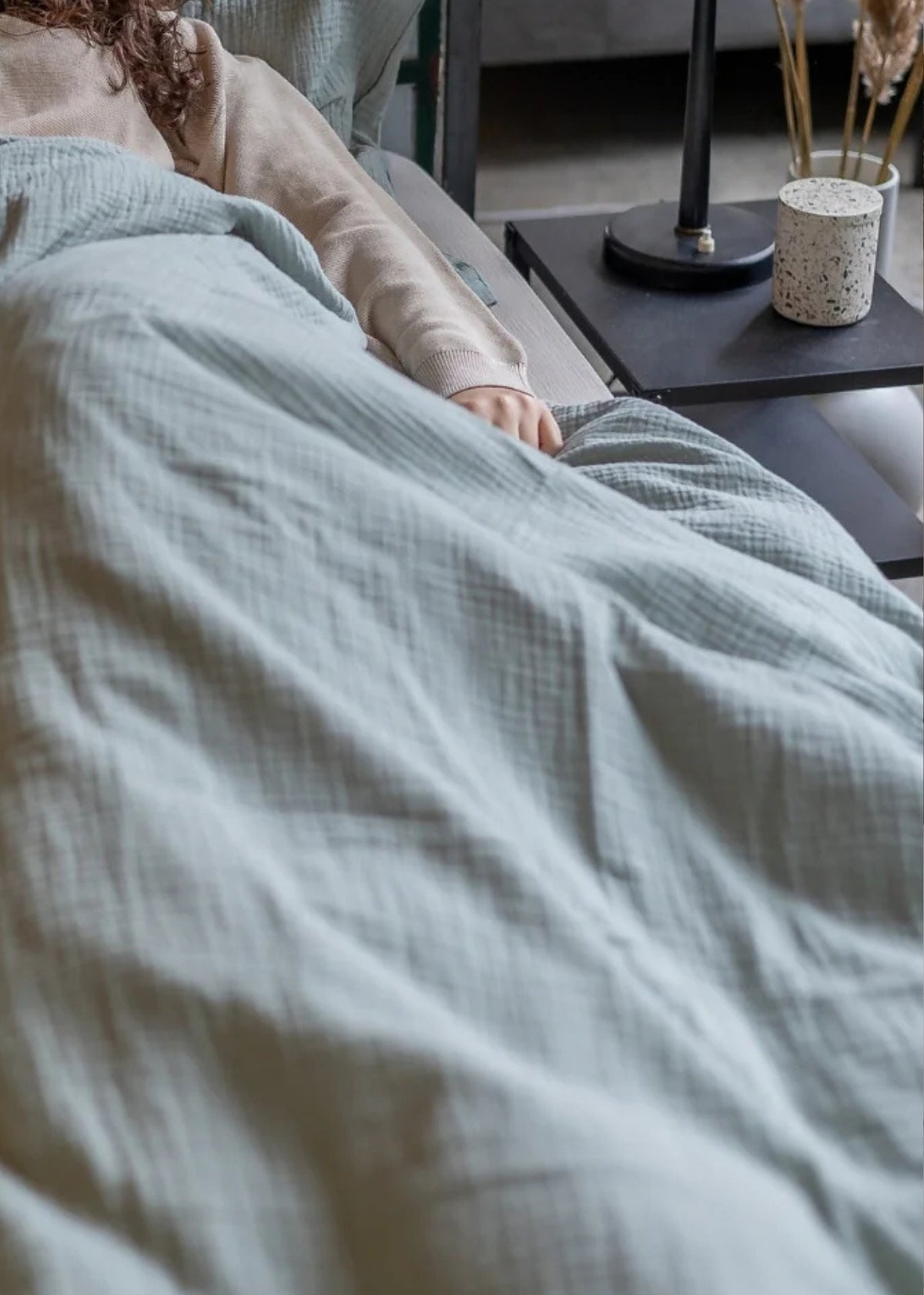 Musselin-Duvetbezug ELIANE aquamarine