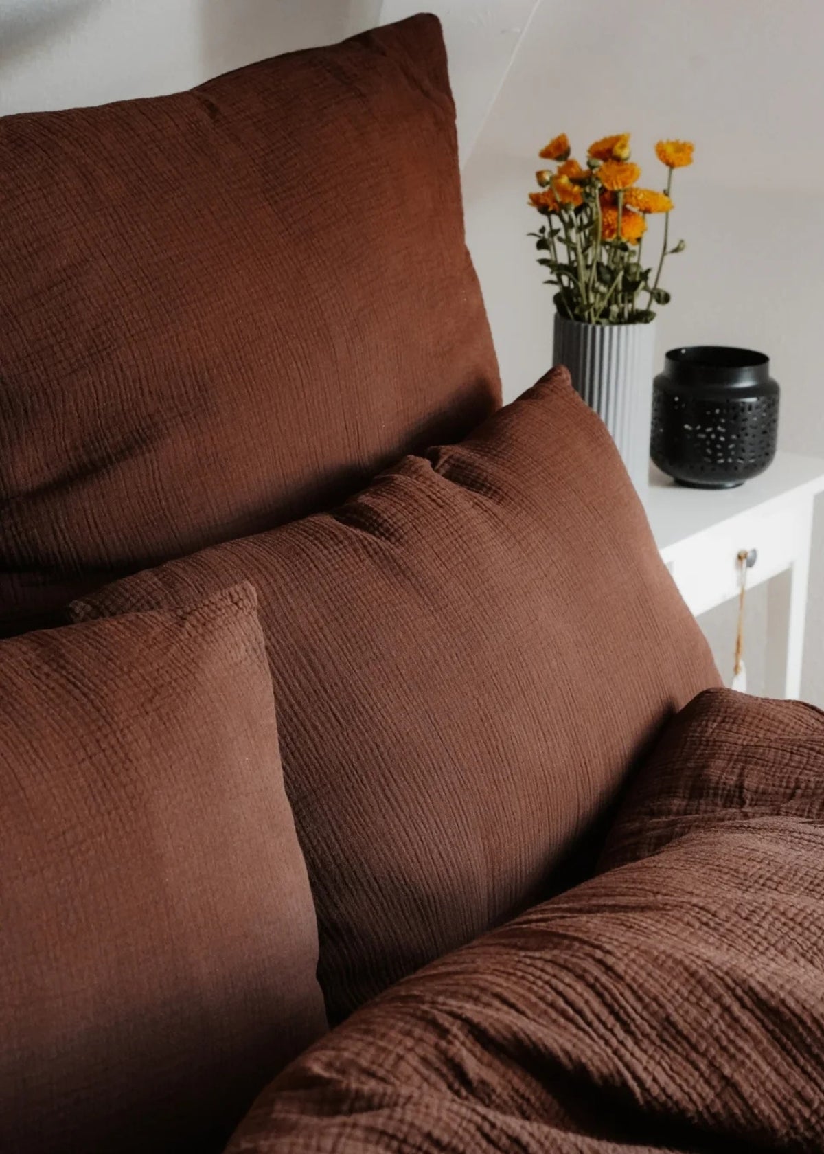 Musselin-Duvetbezug ELIANE chocolate