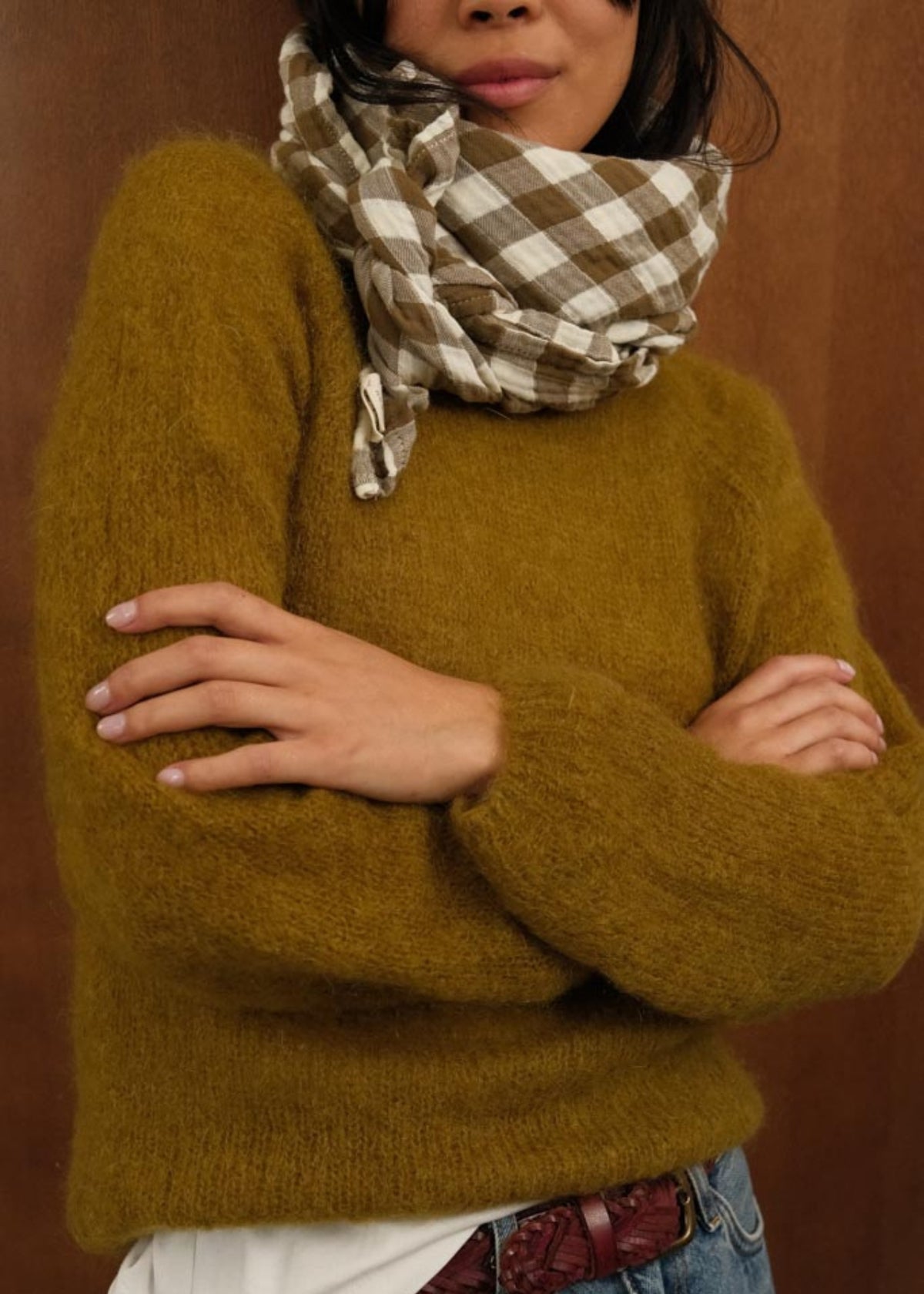 Musselin-Halstuch BIANCA vichy nutria klein